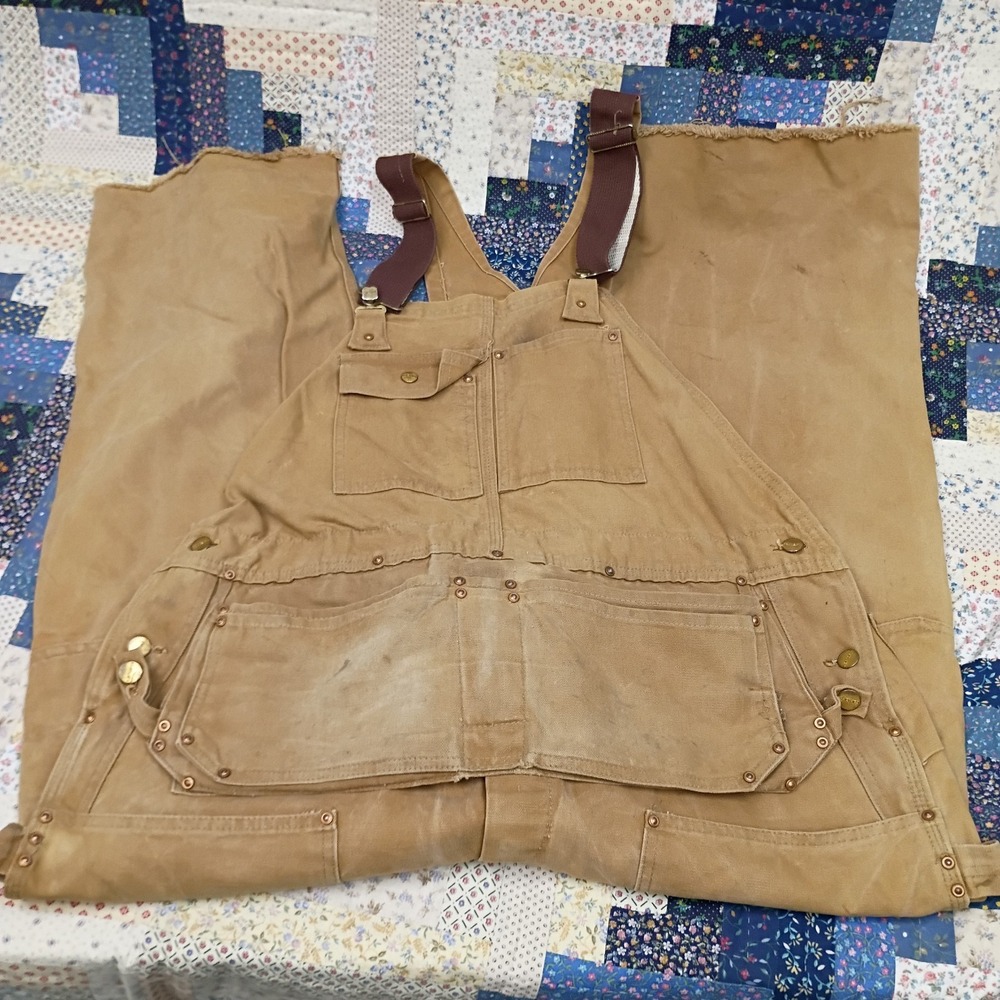 80's Vintage Carhartt Duck Canvas Capenter Pouch Double Knee Overall Bibs 44x32
